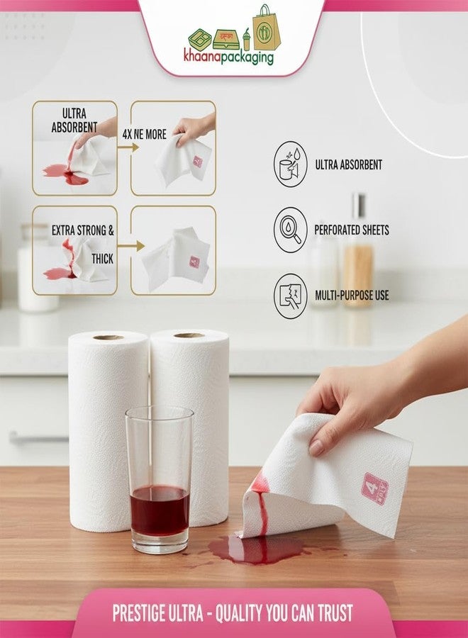 Khaana Packaging Prestige 4 Ply Kitchen Tissue Rolls by Khaana Packaging - 120 Pulls (60 Towels x 2 Rolls) | 100% Natural Virgin Cellulose Fiber | Ultra Soft, Strong & Highly Absorbent Paper Towels, Kitchen Towel - Image 5