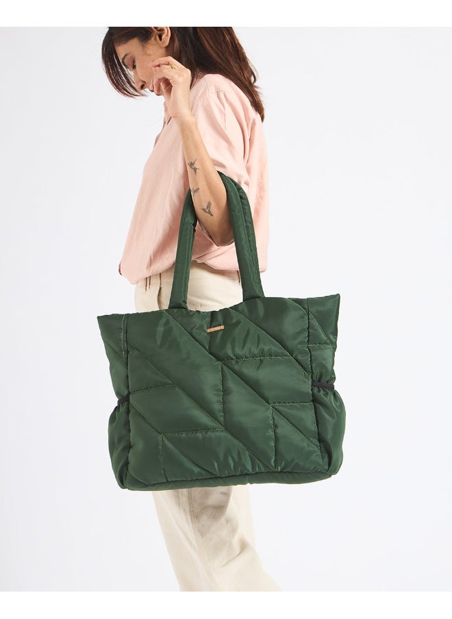Chumbak Chumbak Quilted Puffer Tote - Olive | Tote Bags for Women Quilted Tote Handle Large Capacity | Hobo Quilted Padding Tote Bag  - Image 2