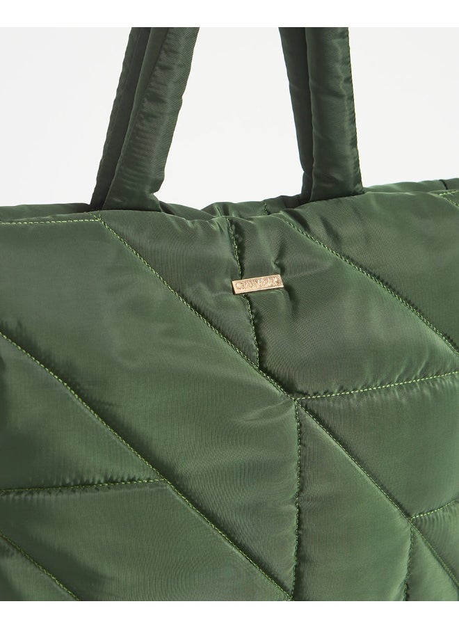 Chumbak Chumbak Quilted Puffer Tote - Olive | Tote Bags for Women Quilted Tote Handle Large Capacity | Hobo Quilted Padding Tote Bag  - Image 5