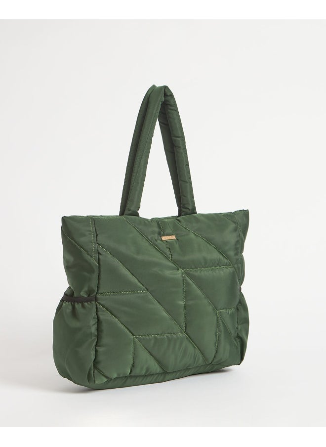 Chumbak Chumbak Quilted Puffer Tote - Olive | Tote Bags for Women Quilted Tote Handle Large Capacity | Hobo Quilted Padding Tote Bag  - Image 3