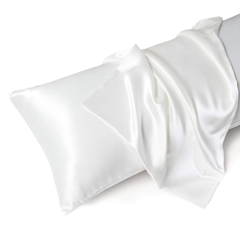 MR&HM Satin Body Pillow Cover, Soft and Breathable Body Pillow Case with Envelope Closure, Cooling and Silky Long Pillowcase for Hair and Skin,Grey (20x54, Ivory) - Image 1