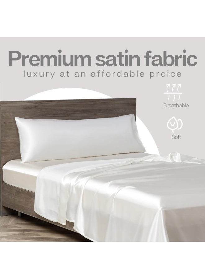 MR&HM Satin Body Pillow Cover, Soft and Breathable Body Pillow Case with Envelope Closure, Cooling and Silky Long Pillowcase for Hair and Skin,Grey (20x54, Ivory) - Image 3