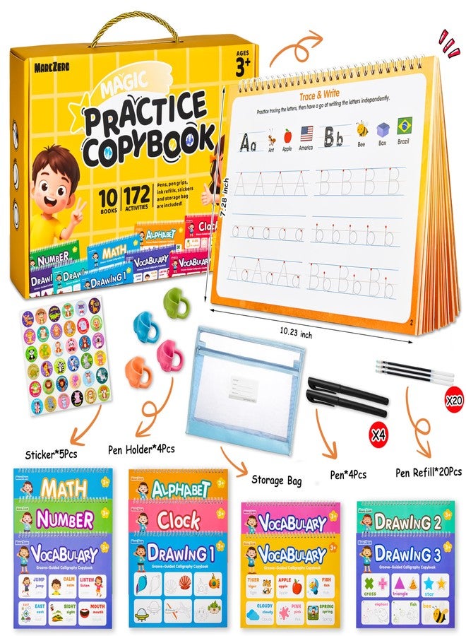 MarcZero Magic Grooved Writing Practice Books for Kids Ages 3-8, 10 Books Reusable Handwriting Tracing Books with Disappearing Ink Pen, Preschool Tracing Educational Learning Gifts - Image 2