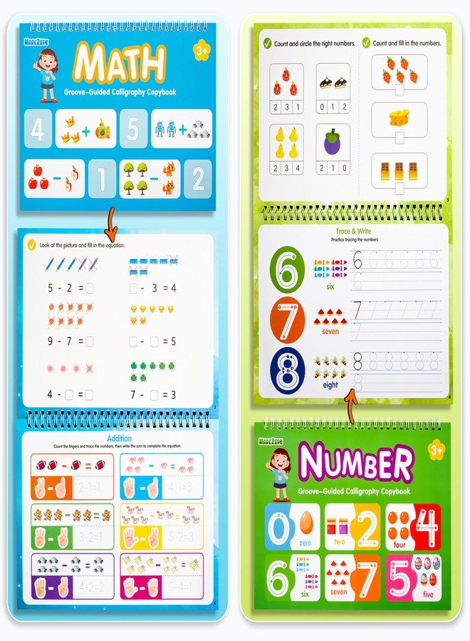 MarcZero Magic Grooved Writing Practice Books for Kids Ages 3-8, 10 Books Reusable Handwriting Tracing Books with Disappearing Ink Pen, Preschool Tracing Educational Learning Gifts - Image 4