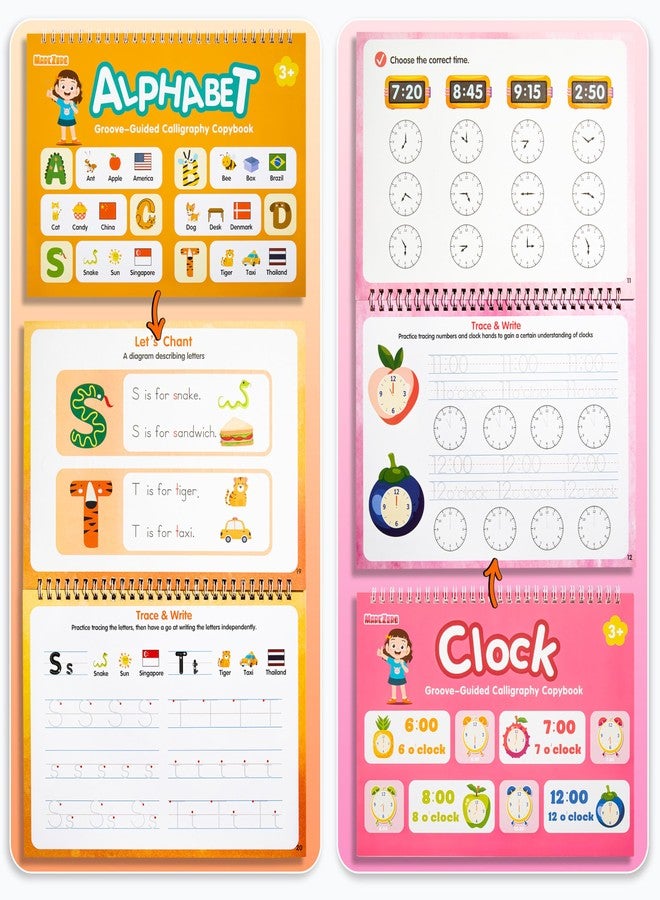 MarcZero Magic Grooved Writing Practice Books for Kids Ages 3-8, 10 Books Reusable Handwriting Tracing Books with Disappearing Ink Pen, Preschool Tracing Educational Learning Gifts - Image 3