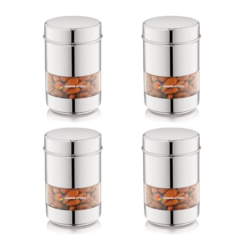 Human Hydro Stainless Steel Storage Containers with Airtight Lids (Set of 4, 750ml Each) | See-Through Window | Glossy Finish | Multipurpose Jars for Spices, Grains, Snacks & Pantry Storage - Image 1