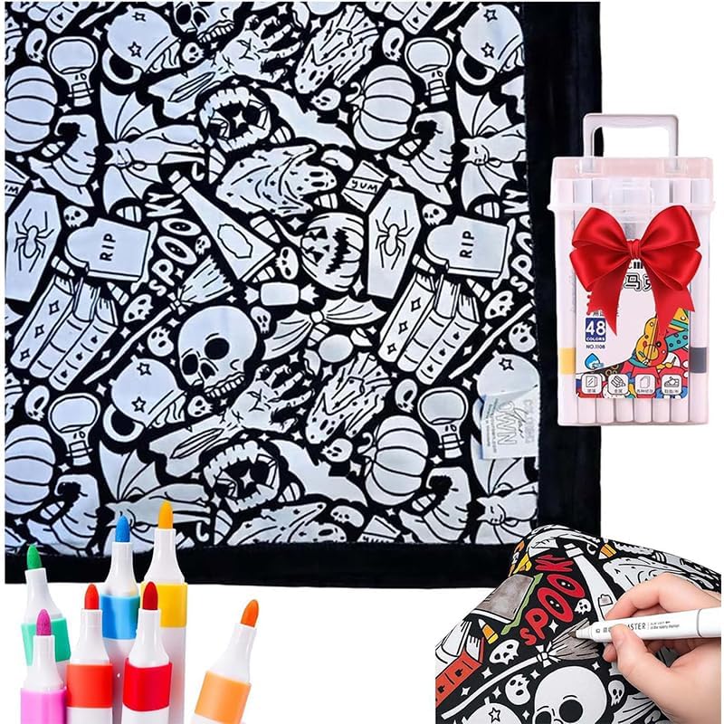 FIENZA DIY Coloring Blanket for Adults - Customizable Velvet Blanket with 12  Markers - Image 1