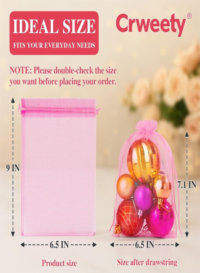 Crweety 50 Pcs Pink Organza Bags 6x9 Inches, Large Mesh Gift Bags Drawstring, Jewelry Treat Mesh Bag Drawstring for Wedding Party Favors Baby Shower Christmas - Image 2