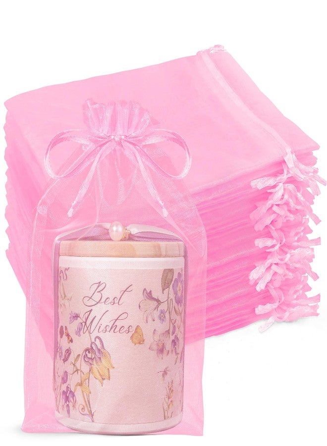 Crweety 50 Pcs Pink Organza Bags 6x9 Inches, Large Mesh Gift Bags Drawstring, Jewelry Treat Mesh Bag Drawstring for Wedding Party Favors Baby Shower Christmas - Image 1