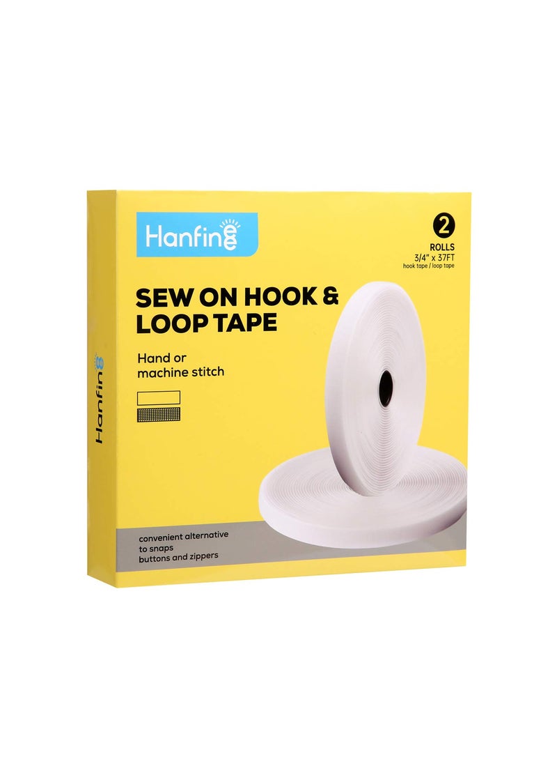 Hanfinee HANFINEE 34 Inch Width Sew on Hook and Loop Tape NonAdhesive Nylon Fabric Fastener Interlocking Tape for Sewing Crafts DIYClothesShoes White37ft 