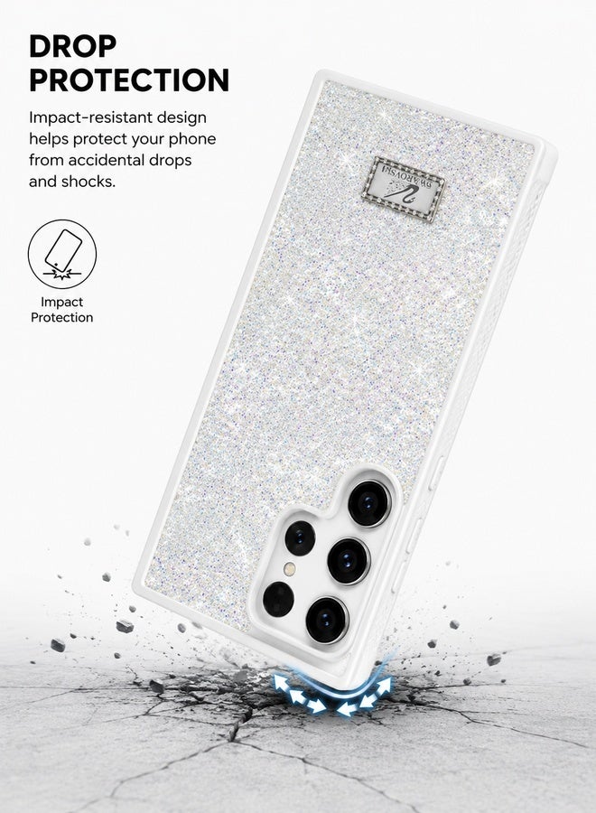 VR CREATIVE Luxury Sparkling Crystal Rhinestone Protective Phone Case Cover for Samsung Galaxy S23 Ultra – White - Image 4