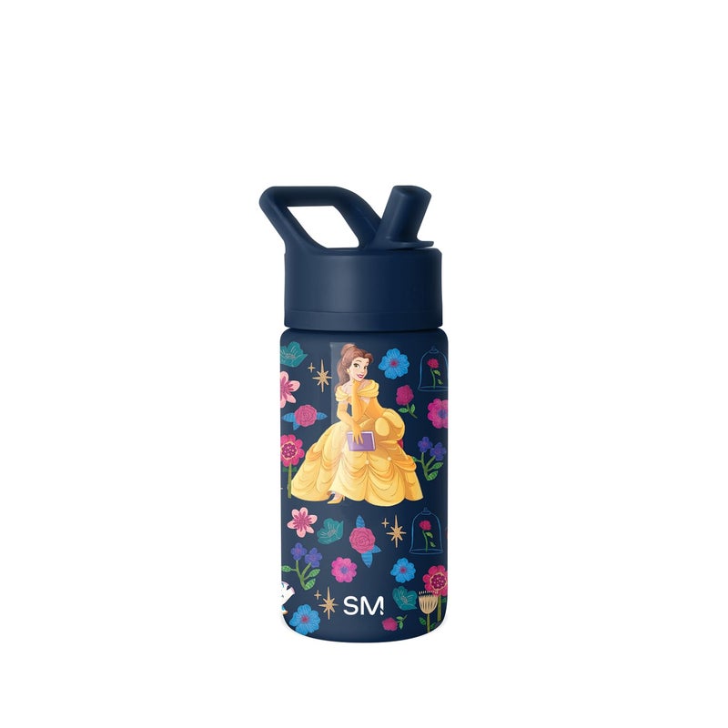 Simple Modern Kids Summit Water Bottle with Straw Lid | Disney Princess Belle 14oz Stainless Steel Cup Insulated Tumbler for Girls, School | Belle's Garden - Image 1