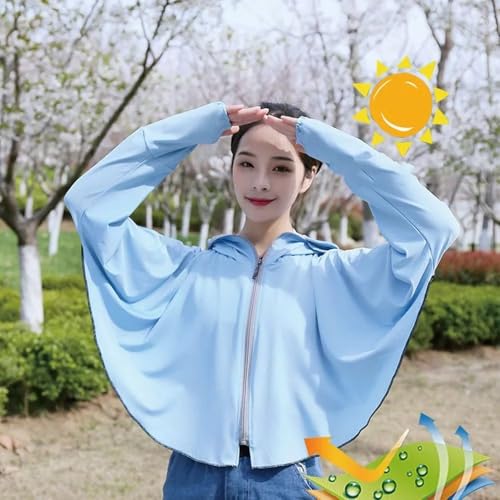Rasdion Womens Polyester Standard Length Upf 50+ Sun Protection Jacket/Shirt, Full Zip Up Outdoor Running Hiking Hoodie Jacket With Full Face Cover, Head, Hair Face Protection (Blue), Free Size - Image 3