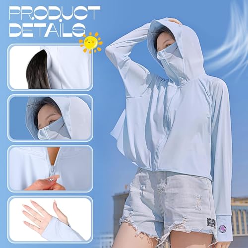 Rasdion Womens Polyester Standard Length Upf 50+ Sun Protection Jacket/Shirt, Full Zip Up Outdoor Running Hiking Hoodie Jacket With Full Face Cover, Head, Hair Face Protection (Blue), Free Size - Image 4
