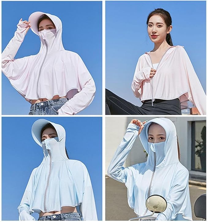 Rasdion Womens Polyester Standard Length Upf 50+ Sun Protection Jacket/Shirt, Full Zip Up Outdoor Running Hiking Hoodie Jacket With Full Face Cover, Head, Hair Face Protection (Blue), Free Size - Image 5