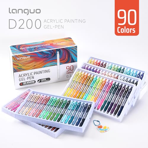 languo Retractable Acrylic Gel Pens for Coloring 90 Colors Click Acrylic Paint Pens Set with 07mm Tip for Adult Coloring Colored Gel Pens for Black Paper Rock Glass Fabric DIY and Art Crafts - Image 3