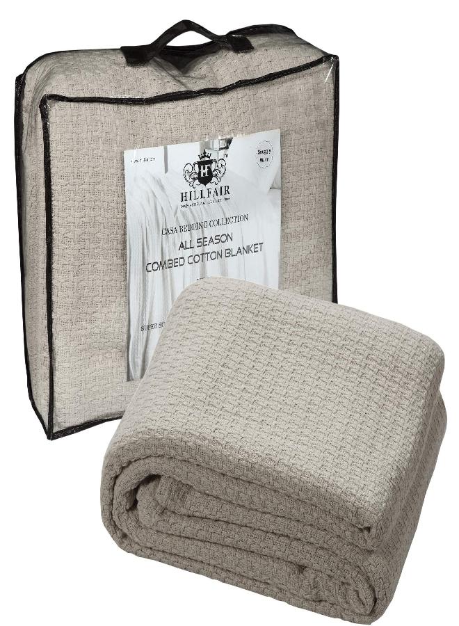 HILLFAIR 100% Combed Cotton Blanketâ€“ California King Size Bed Blanket â€“ Warm Soft All Season Breathable Blankets â€“ 102 x 108 inch Extra Large Oversized California King Cotton Blankets for Bed- Sand - Image 1
