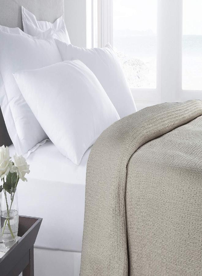 HILLFAIR 100% Combed Cotton Blanketâ€“ California King Size Bed Blanket â€“ Warm Soft All Season Breathable Blankets â€“ 102 x 108 inch Extra Large Oversized California King Cotton Blankets for Bed- Sand - Image 2