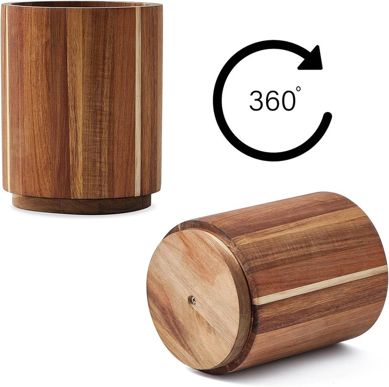 Acacia Wood Utensil Holder, 360° Rotating Kitchen Organizer, Farmhouse Decor, 7.2" - Image 2