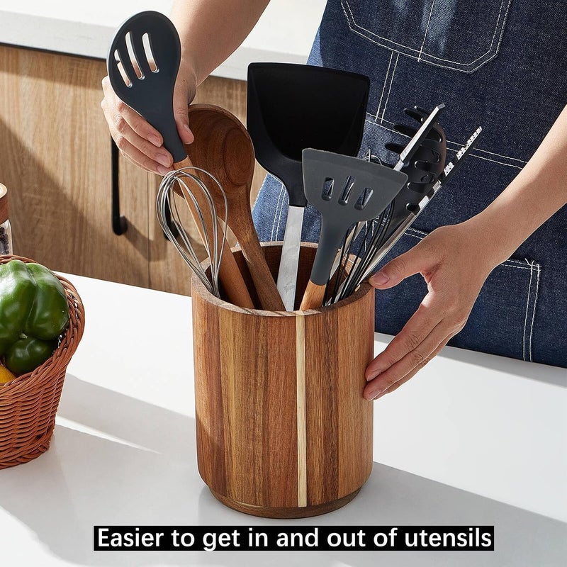 Acacia Wood Utensil Holder, 360° Rotating Kitchen Organizer, Farmhouse Decor, 7.2" - Image 5