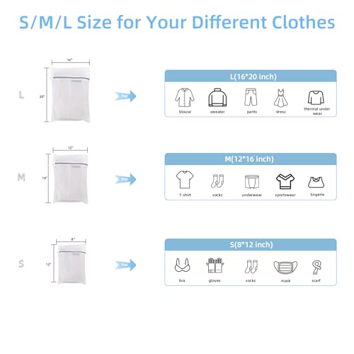 GOGOODA 3 PCS Laundry Mesh Bags Delicates Wash Bags for Lingerie Stockings (1 Large 16 x 20 Inches, 1 Medium 12 x 16 Inches, 1 Small 8 x 12 Inches) - Image 3