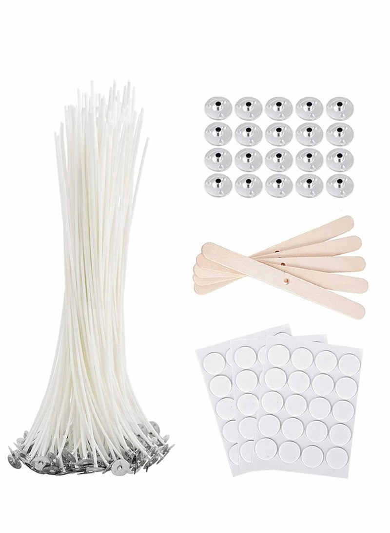 KASTWAVE Candle Making Kit, Bulk Candle Wicks 80 Pcs 8 inch with 60Pcs Candle Wick Stickers, 5Pcs Wooden Candle Wick Centering Device and 20 Pcs Metal tabs for Soy Beeswax Candle Making - Image 1