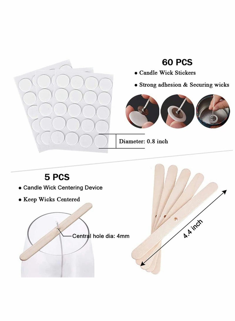 KASTWAVE Candle Making Kit, Bulk Candle Wicks 80 Pcs 8 inch with 60Pcs Candle Wick Stickers, 5Pcs Wooden Candle Wick Centering Device and 20 Pcs Metal tabs for Soy Beeswax Candle Making - Image 3
