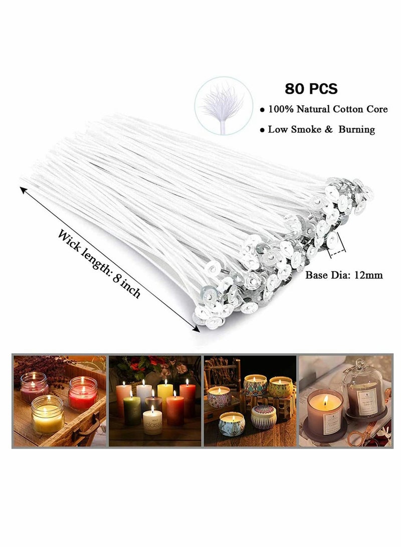 KASTWAVE Candle Making Kit, Bulk Candle Wicks 80 Pcs 8 inch with 60Pcs Candle Wick Stickers, 5Pcs Wooden Candle Wick Centering Device and 20 Pcs Metal tabs for Soy Beeswax Candle Making - Image 2