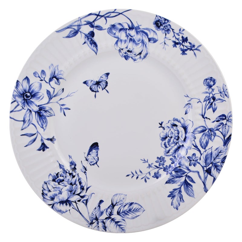 222 Fifth 12-Piece Porcelain Dinnerware Set for 4, White & Blue Plates and Bowls Set, Glossy Ceramic Dish Set with Embossed Toile Pattern, Elegant Kitchen Dishes, Microwave & Dishwasher Safe, Cassian - Image 5