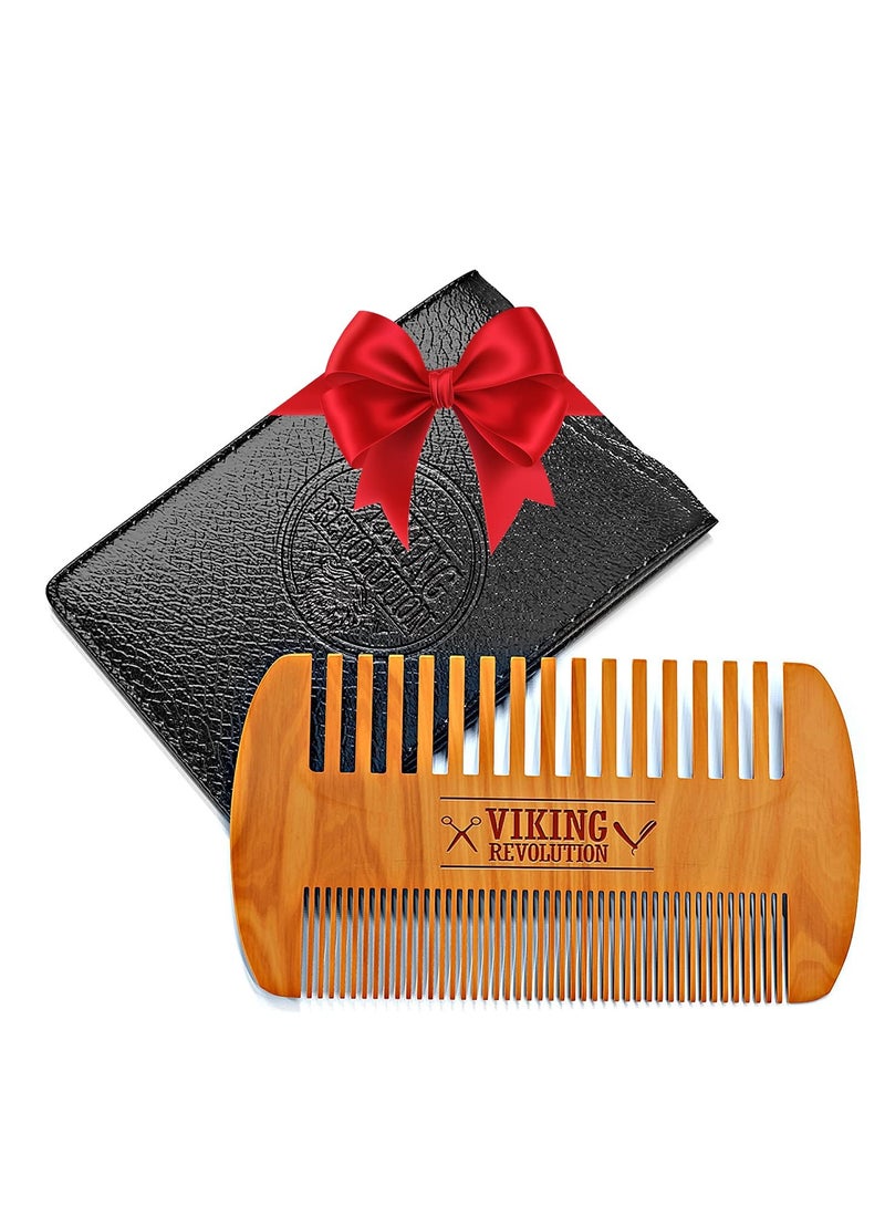 Viking Revolution Wooden Beard Comb & Case, Dual Action Fine & Coarse Teeth, Perfect for use with Balms and Oils, Top Pocket Comb for Beards & Mustaches by Viking Revolution`  - Image 1