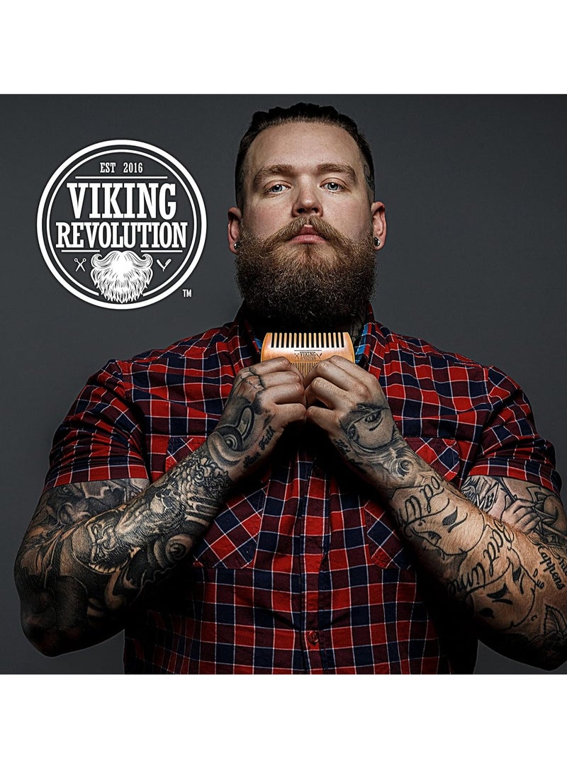 Viking Revolution Wooden Beard Comb & Case, Dual Action Fine & Coarse Teeth, Perfect for use with Balms and Oils, Top Pocket Comb for Beards & Mustaches by Viking Revolution`  - Image 3