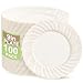U-QE UQE 100 Count 9 Inch Ivory Plastic Plates for Valentines Day Scalloped Disposable Dinner Plates Premium Hard Fancy Disposable Heavy Duty Party Supplies for Celebrations and Events - Image 1