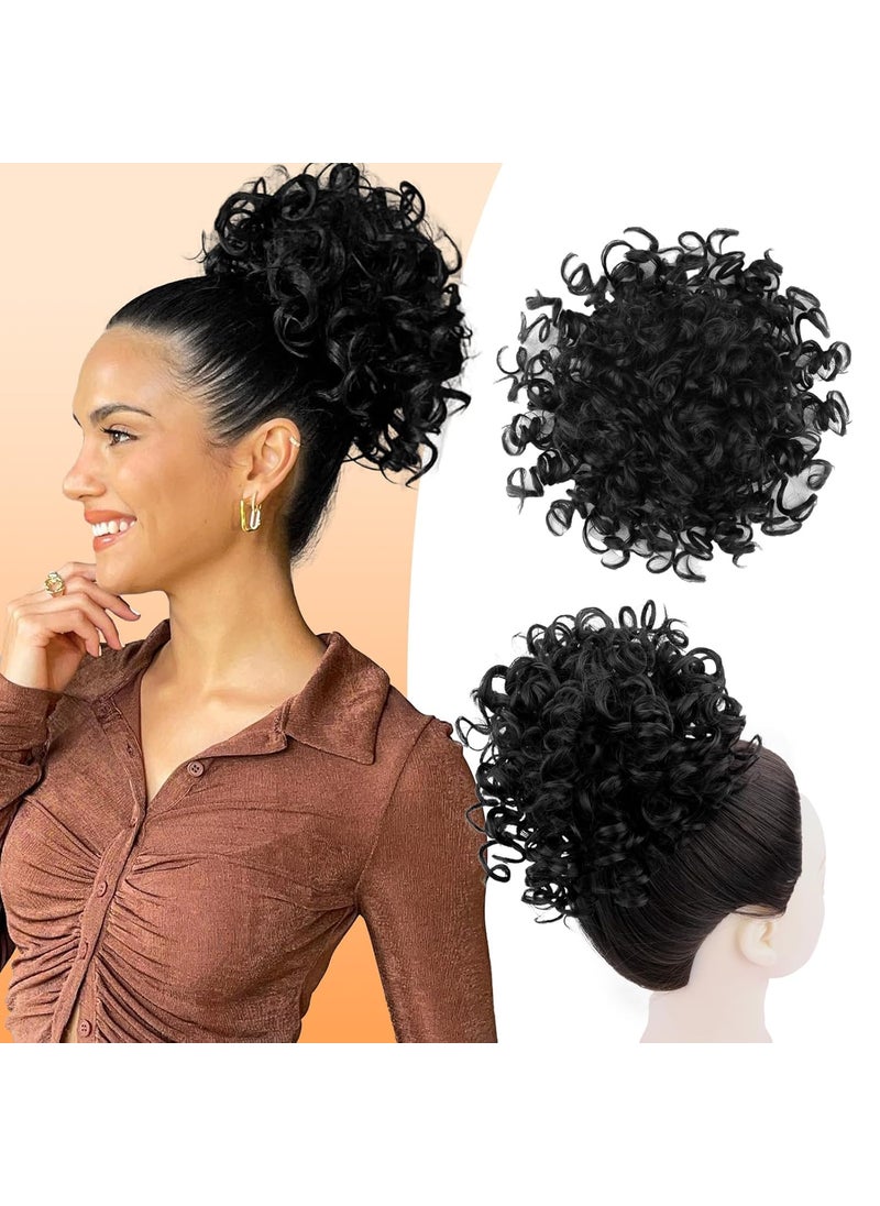 Nostalgia - NOSTALGIA Messy Bun Hair Piece Drawstring Curly Hair Bun Loose Wave Large Curly Hair Bun Hair Piece Synthetic Hair Bun Extensions for Women Daily Use  Black - Image 1