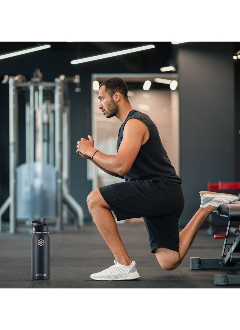 Zahive Insulated Stainless Steel Water Bottle with Straw with 3 Lids and Bag 1000 ml, Double Wall Thermos for Hot and Cold Drinks for Gym and Work, Wide Mouth, Leak Proof, 1 liter, Black  - Image 3