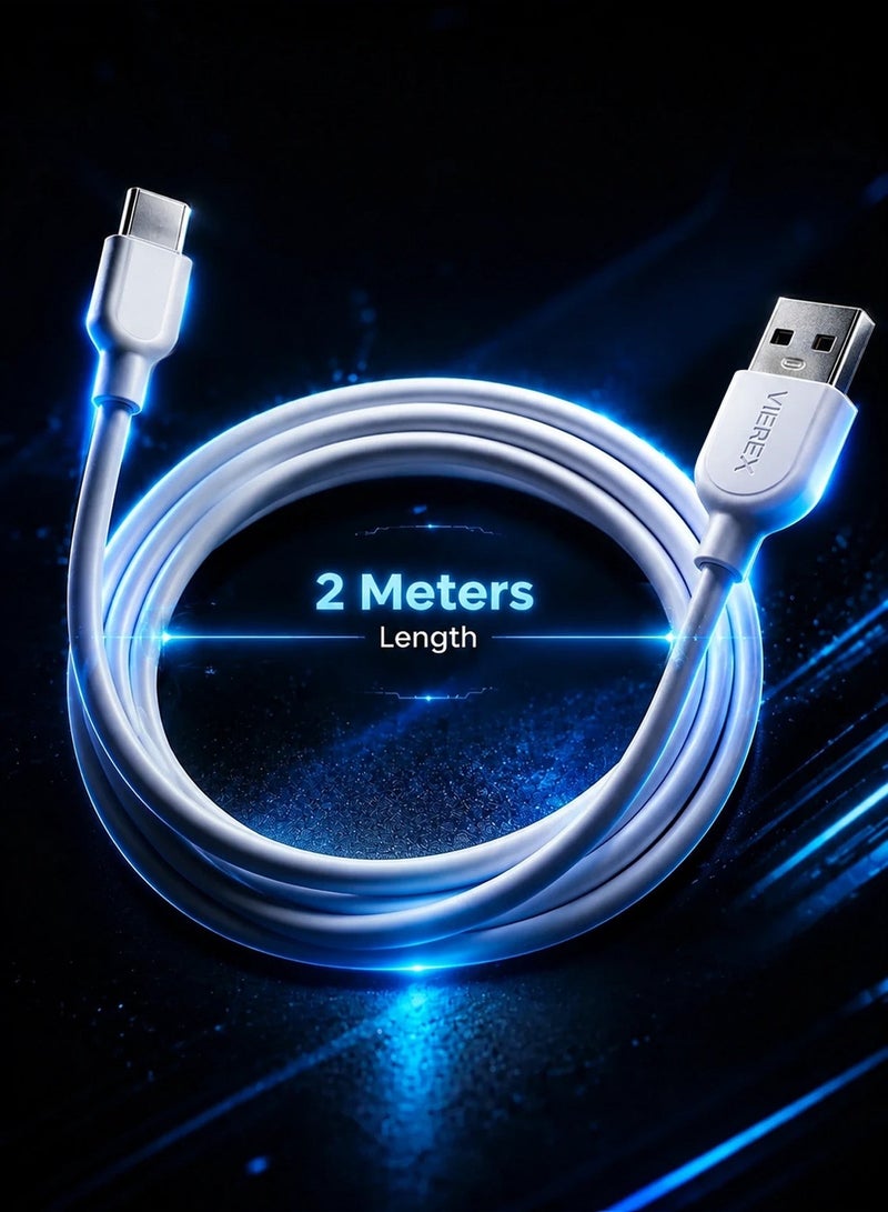 Vierex VC-3 Fast Charging USB Type-C Cable 2.4A Long Charging &  Data Sync Cable 480Mbps, 2m - Image 1