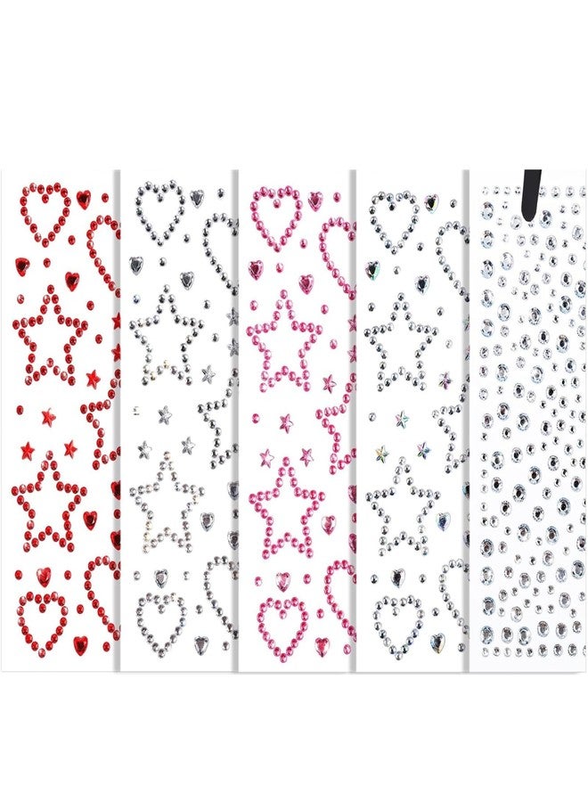 TecoKart® Rhinestone Stickers Set - 5 Sheets Gem & Stone Stickers for Craft, Nail and Face Glitter for Women, Hair Stickers for Hair Decoration with Tweezers, Sparkling Rhinestones for DIY Art - Image 1