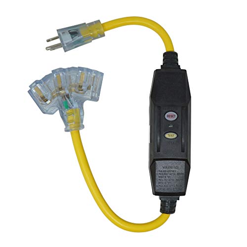 Woods بلوك طاقة كولمان 2816 من يلو جاكيت GFCI رباعي الخط، 125 فولت، 15 أمبير، 12/3 AWG SJTW، 3 مخرج، أصفر - Image 3