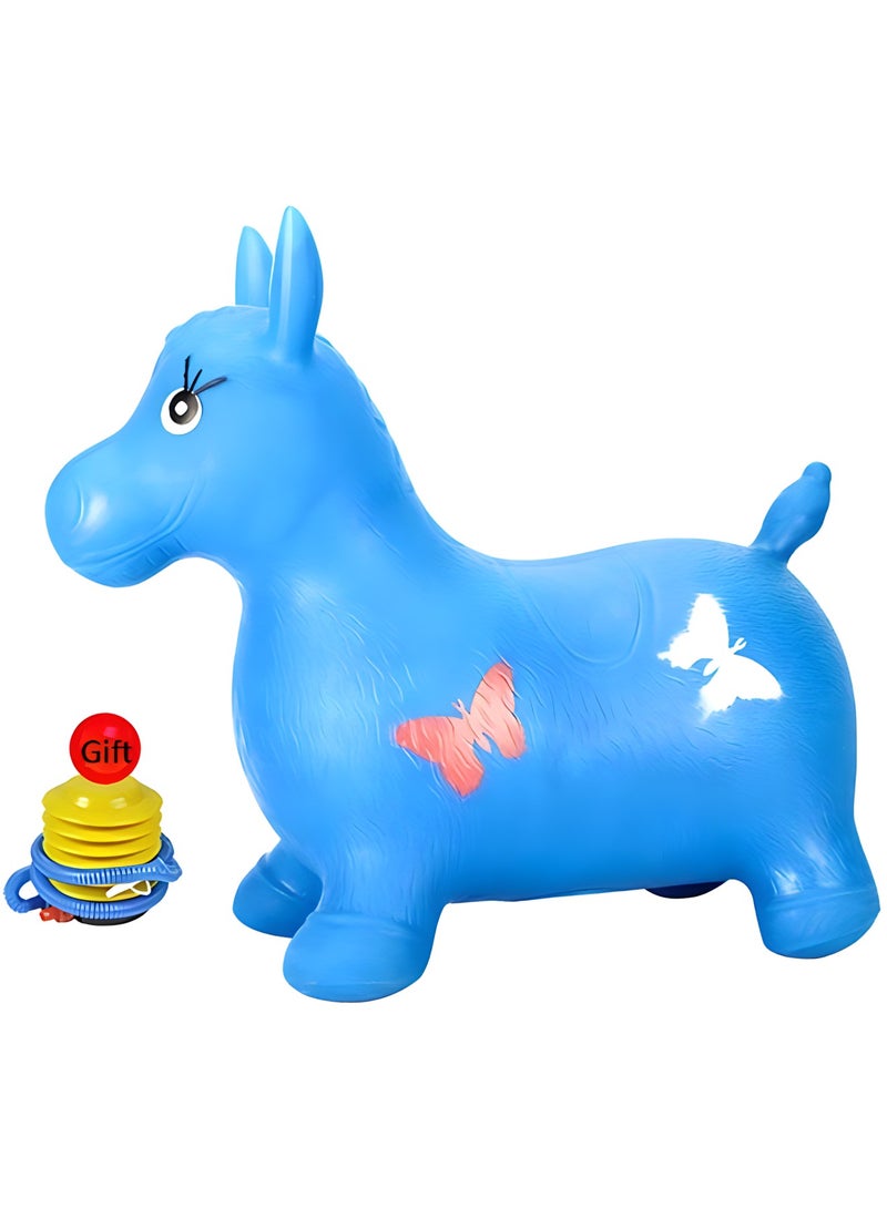 MAGIC VAULT Horse Hopper Bouncy , Activity Toy Hop Farm Animals Toys for Small Toddler, Bouncer Horse , Kids , Children Big Hoppity Inflatable Balls for Boys / Girls , Sit And Spin , Pump (BLUE) - Image 1