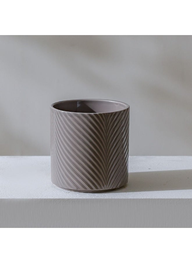 DANUBE HOME Ceramic Pot with Leaf Pattern – Modern Glazed Indoor Planter for Succulents, Herbs & Decorative Plants, Perfect UAE Home & Office Tabletop Pot  – Grey 13×13×13 cm - Image 1