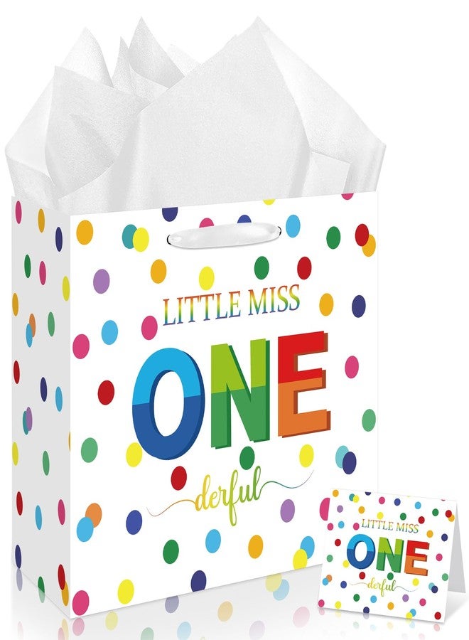 Wayyogh Large Baby Girls 1st Birthday Gift Bag for Girls Little Miss Onederful Gift Bag with Tissue Paper Greeting Card Rainbow Dots Birthday Wrapping Paper Bag for Newborn Baby Shower Decorations Supplies - Image 1