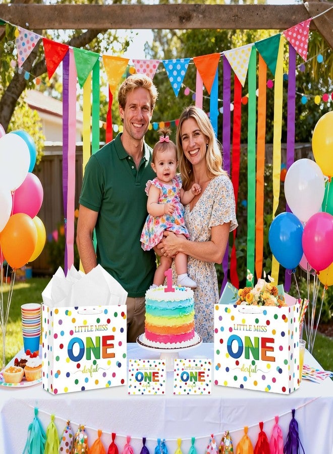 Wayyogh Large Baby Girls 1st Birthday Gift Bag for Girls Little Miss Onederful Gift Bag with Tissue Paper Greeting Card Rainbow Dots Birthday Wrapping Paper Bag for Newborn Baby Shower Decorations Supplies - Image 2