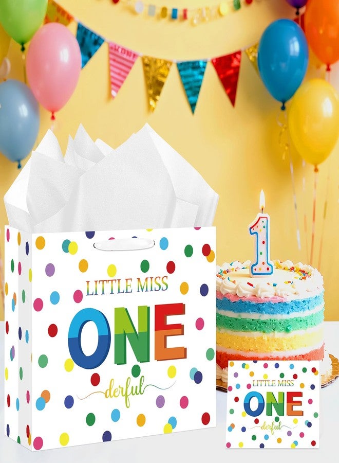 Wayyogh Large Baby Girls 1st Birthday Gift Bag for Girls Little Miss Onederful Gift Bag with Tissue Paper Greeting Card Rainbow Dots Birthday Wrapping Paper Bag for Newborn Baby Shower Decorations Supplies - Image 5