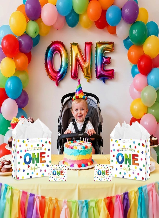 Wayyogh Large Baby Girls 1st Birthday Gift Bag for Girls Little Miss Onederful Gift Bag with Tissue Paper Greeting Card Rainbow Dots Birthday Wrapping Paper Bag for Newborn Baby Shower Decorations Supplies - Image 4