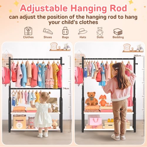ZHKINGGS Kids Clothing Rack with 2-Layer Storage Shelf and 2 Adjustable Hanging Rods,Dress Up Rack for Hanging Clothes,Dress up Storage for Baby Toddle Kids(Classic, Black) - Image 4
