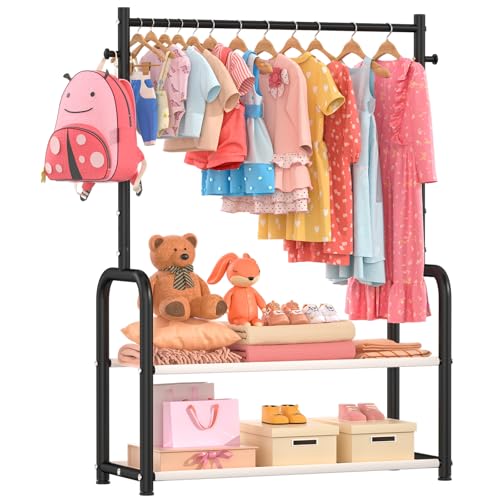 ZHKINGGS Kids Clothing Rack with 2-Layer Storage Shelf and 2 Adjustable Hanging Rods,Dress Up Rack for Hanging Clothes,Dress up Storage for Baby Toddle Kids(Classic, Black) - Image 2