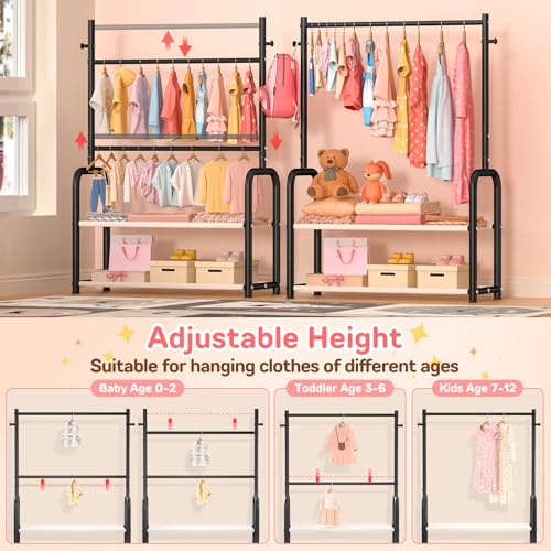 ZHKINGGS Kids Clothing Rack with 2-Layer Storage Shelf and 2 Adjustable Hanging Rods,Dress Up Rack for Hanging Clothes,Dress up Storage for Baby Toddle Kids(Classic, Black) - Image 3