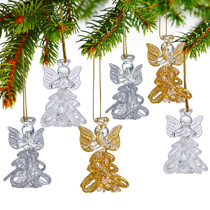 QFkris 6pcs Glass Angel Ornaments Spun Angels Christmas Tree Ornaments 2.1" Colorful Mini Hanging Guardian Angel for Christmas Season Holiday Decor - Image 1