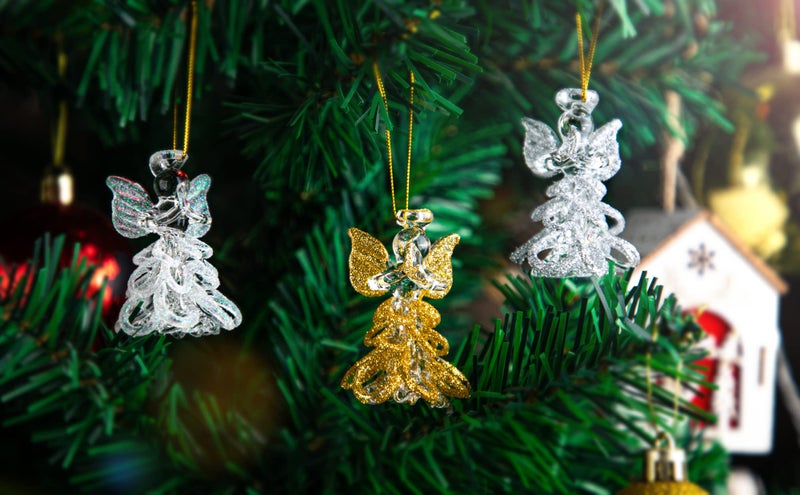 QFkris 6pcs Glass Angel Ornaments Spun Angels Christmas Tree Ornaments 2.1" Colorful Mini Hanging Guardian Angel for Christmas Season Holiday Decor - Image 3