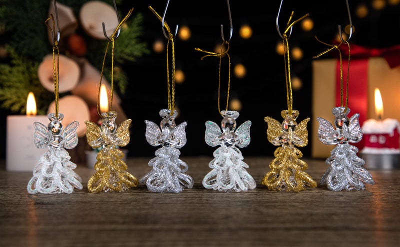 QFkris 6pcs Glass Angel Ornaments Spun Angels Christmas Tree Ornaments 2.1" Colorful Mini Hanging Guardian Angel for Christmas Season Holiday Decor - Image 5