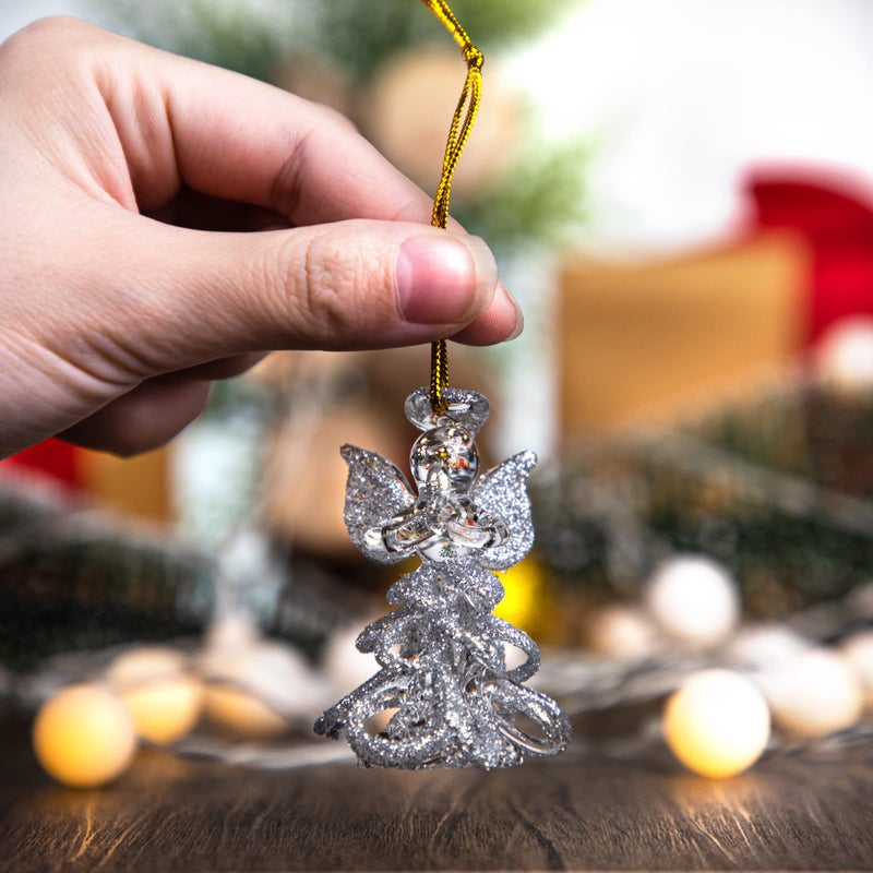 QFkris 6pcs Glass Angel Ornaments Spun Angels Christmas Tree Ornaments 2.1" Colorful Mini Hanging Guardian Angel for Christmas Season Holiday Decor - Image 2